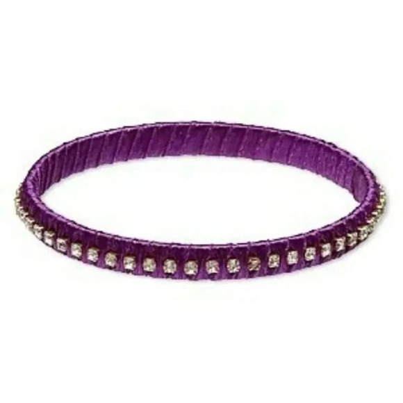 Rich India Royal Purple Satin Crystal Fabric Wrapped Brass Bangle Bracelet - Picture 1 of 1